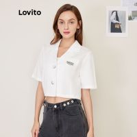 Lovito Casual Plain Notched Collar Half Sleeve Badge Blazer L27AD034 (Off White)