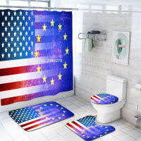 American Flag Series Printed Waterproof with Hook Water-repairable Shower Curtain Floor Mat Toilet Mat Home Bathroom Decoration