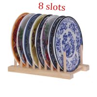 8 Slots Dish Plate Drain-Rack Wooden Dish Rack Plate Stand Shelf Display Holder Drying Rack Kitchen Storage Organizer