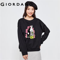 GIORDANO Women Little Joys Series Sweatshirts Graffiti Print Sweatshirts Fleece-Lined Crewneck Fashion Casual Tops 99393379