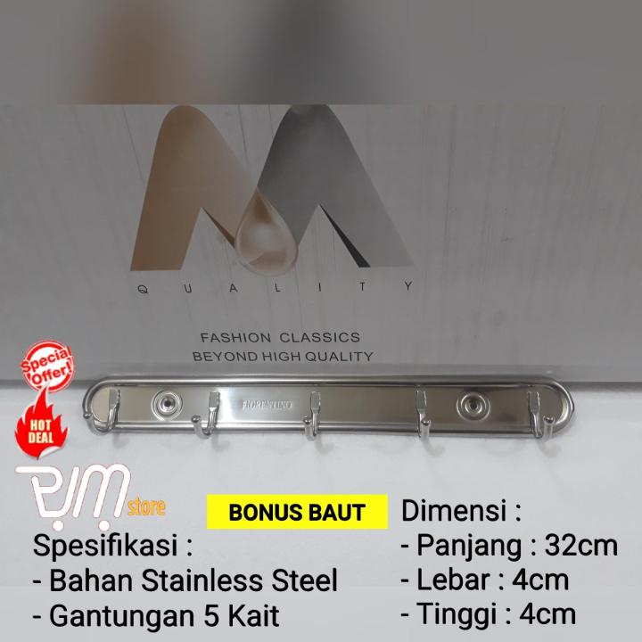 Pjm Store Gantungan Baju Stainless Steel 5 Kait Kapstok Kamar Mandi 5