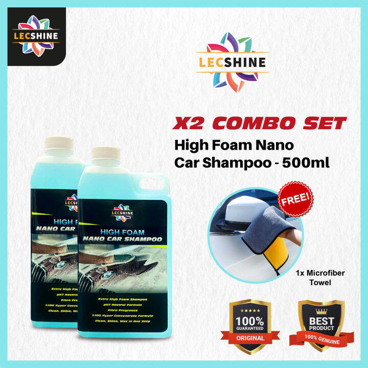 LECSHINE 【High Foam Nano Car Wash Shampoo 500ml Twin Pack】Clean Shine Wax In One Step Car Care