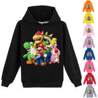 Super Mario Bros เสื้อผ้ากีฬาเด็กมีฮู้ด65% ผ้าฝ้าย + โพลีเอสเตอร์35% ไฟเบอร์ฮู้ดแขนยาวเด็กผู้หญิงมีกระเป๋าเด็กหญิงเด็กชาย100-170ซม. 0000