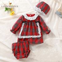 Newborn Baby Girl Christmas Plaid Clothes Set Top+Short+Cap Child Clothing Suit Long Sleeve Cotton Pullover Baby Clothes 9M-2Y