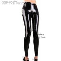 พร้อมเสียง♞Gsgw Leggde Látex Sexy Com Zíperes Calças Compridas Borracha Jeans Calças Preto