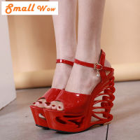 Small Wow New Arrival June 2023 Women Open Toe PU Club Platform Heeled Sandals Party Cut Out Wedge Heel Buckle