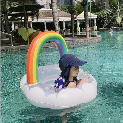 Baby Swimming Ring Seat Cute Rainbow Inflatable Swim Ring Float Seat Swim Circle Pool Accessories Swim Circle For Kids Water Toy