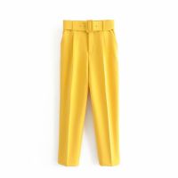 Hot Sale Women candy color pants purple orange beige color chic business Trousers female fake zipper pantalones mujer pants P616