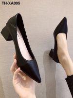 ?⊙❈♗ Shoes womens 2023 spring new professional all-match soft leather work shoes fashion pointed toe shallow mouth medium heel thick single