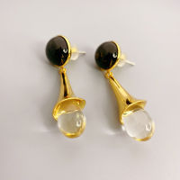 European and American New Gold White Gold Drop-shaped Inlaid Black Agate S925 Silver Needle Fashion Earrings Wholesale Sale