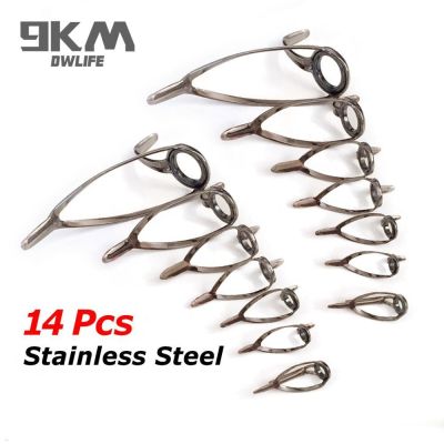 Fishing Rod Guides Tip Tops 14Pcs Sea Heavy Duty Stainless Steel Replacement Fishing Accessories Ceramic Eye Ring Repair 4 14mm