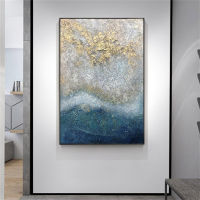 New Arrivals Hand-painted Modern Abstract Oil Painting on Canvas Gold Grey Blue Abstract Oil Painting for Living Room Wall Decor