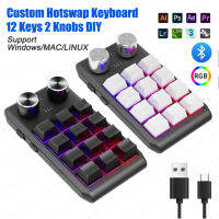 DIY Custom Gaming Keyboard RGB Mini Keyboard 12 Keys 2 Knobs Dual Type-C Ultra-Thin Hotswap Bluetooth สำหรับ PC แล็ปท็อป