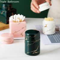 Ceramic with Cover Dust Proof Organizer Cotton Swab Cartridge Nordic Marble Stripes Toothpick Holder Bathroom Accessories