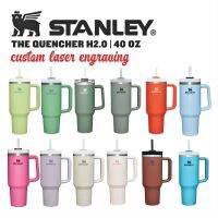 แก้วพร้อมที่จับ H2.0 J12 Stanley 40ออนซ์/1.1L Quengher พร้อมฝาปิดหลอดสแตนเลสขวดเก็บความร้อนกาแฟถ้วยสุญญากาศแก้วน้ำวางในรถ