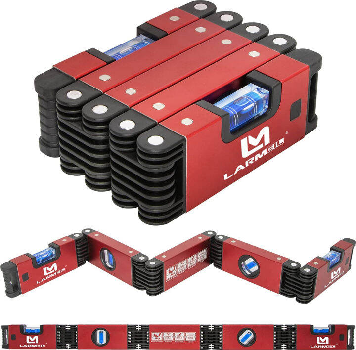 larmeil-28-foldable-level-5-sections-measuring-folding-level-tool-with-4-easy-read-level-bubbles-45-90-180-powerful-measurement-tools-magnetic-level-for-carpenters-woodworkers-fabricators