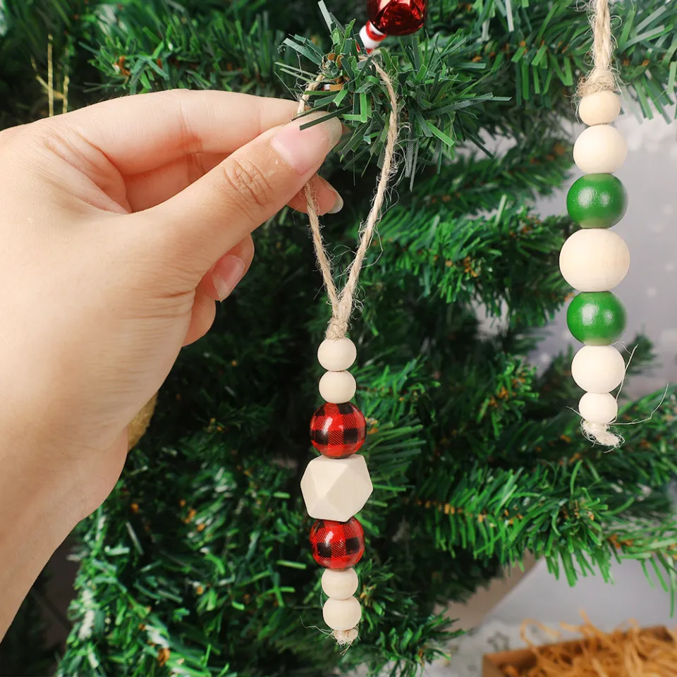 Polocat 3pcs Christmas Wooden Beads String Pendant Xmas Tree