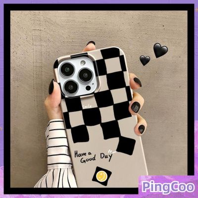 PingCoo - Candy Case For iPhone 14 13 12 11 Plus Pro Max XR TPU Soft Gloss Khaki Case Checkerboard Smiley Camera Protection Shockproof Back Cover