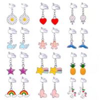 【YF】 Cute cartoon earrings rainbow flowers without ear holes clips students children short paragraph clip ladies jewelry