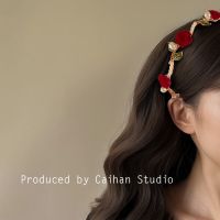 Vivienne Westwood High-end French retro dry rose red flower pearl headband for women high-end and sweet fairy hairpin headband headband