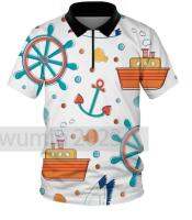 （Customizable）seaShells ship coconut tree and other patterns printed to experience the sea breeze. Essential for summer beach travel. polo Short sleeved casual tshirt. Contact customer service to send customization poloshirt 00**12(Leisure polo in stock)