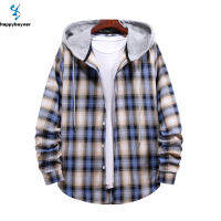 Happybuyner Mens ขี่จักรยานลายสก๊อตกระเป๋าสตางค์กีฬาเสื้อเชิ้ตมีฮู้ดแจ็คเก็ต Flannel เรียงราย Unisex Casual แขนยาวน้ำหนักเบาเสื้อแจ็คเก็ต