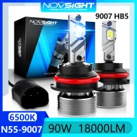 Novsight N55 9007 HB5 หลอดไฟหน้ารถ LED 90W 18000LM 6500K ซุปเปอร์ไบร์ท ไฟ LED สีขาวสำหรับไฟสูง/ไฟต่ำ/หมอกปลั๊กแอนด์เพลย์2 ชิ้น รับประกัน 1 ปี จัดส่งฟรี