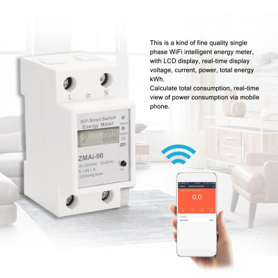 เดี่ยวเฟส Din Rail Wifi อัจฉริยะเครื่องวัดพลังงาน Power เชื้อเพลิงมิเตอร์ Kwh Wattmeter สนับสนุน Smartlife/Tuya App ทำงานร่วมกับ Alexa และ Google Home