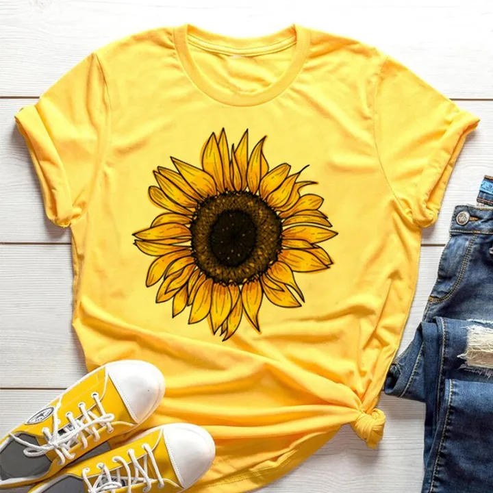 Sunflower Bee Kind Yellow Women T-shirt Aesthetics Graphic Short Sleeve  Cotton Polyester T Shirts Female Camisetas Verano Mujer | Lazada PH