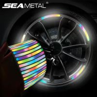 SEAMETAL Rainbow Car Wheel Hub Sticker Reflective Strip Decorative Sticker Luminous Safety Night Driving Car Wheel Decoration Wheel Covers