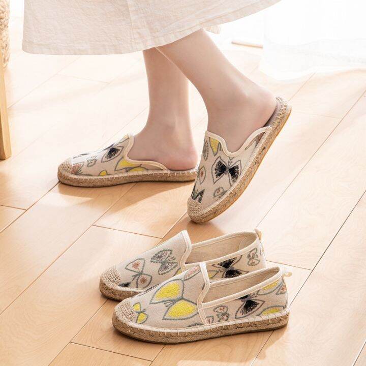 fisherman-female-spring-and-summer-cotton-embroidery-cloth-shoes-lazy-a-pedal-soft-soled-shoes-pure-linen-half-pregnant-women-slippers