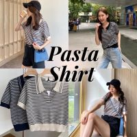 chuuchop_พร้อมส่ง(C7934)?✨Pasta polo shirt เสื้อโปโลไหมพรมลายทาง มี2สี