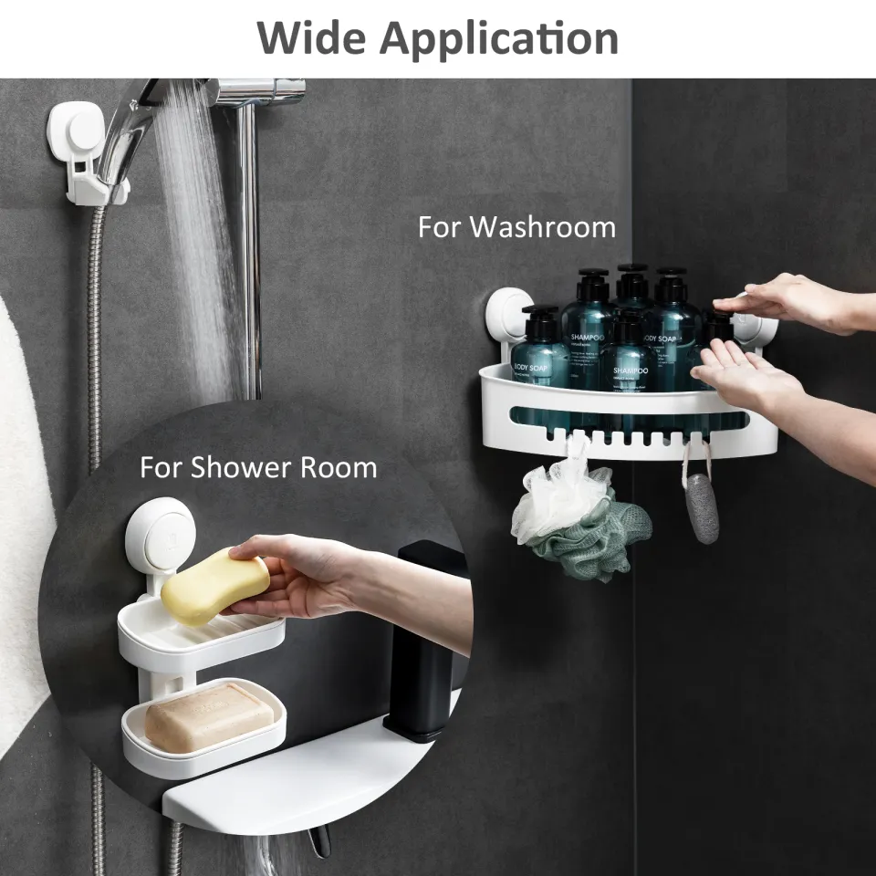 4 Packs Shower Caddy Suction Cup Set - Shower Shelf+Soap Dish+Suction Hooks  - One Second Installation NO-Drilling Removable Powerful Waterproof DIY