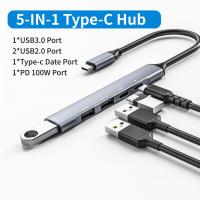 Hyra 5In1 Type-C ฮับ USB 3.0 USB-C 5พอร์ตอะแดปเตอร์ที่รองรับเครื่องแยกอเนกประสงค์ PD 65W ชาร์จเร็วสำหรับแล็ปท็อปพีซี Macbook โทรศัพท์