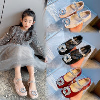 Luxurious Girls Crystal Princess Shoes For Wedding Party Dance Kids Leather Shoes Children Single Shoes Black Chaussure Fille