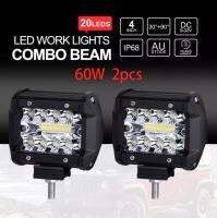 เเพค 2 ชิ้น กันน้ำ 2/5000 กันน้ำ 60 W 4 "LED Combo แถบแสงสำหรับทำงาน Spotlight Off - road Driving ไฟตัดหมอกสำหรับรถบรรทุกเรือ