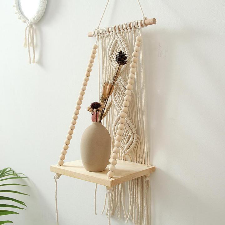 cw-boho-handmade-tassel-macrame-tapestry-wall-hanging-shelf-boho-cotton-rope-plant-hanger-wood-floating-shelf-wall-decor