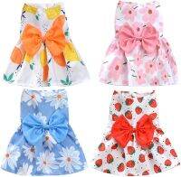 Flower Printing Summer Dog Fancy Dresses Big Bow Tie Breathable Clothes for Small Dogs Pomeranian Pet Cat Skirt  dog clothes Dresses