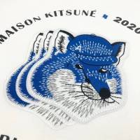 Ader x kitsune เสื้อยืดแขนสั้นผ้าฝ้ายปักลายหัวสุนัขจิ้งจอกสีฟ้าสําหรับผู้ชายผู้หญิง