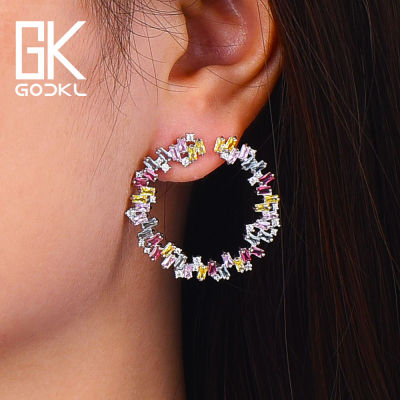 GODKI Trendy Cubic Zirconia Iregular Round Geometry Bijoux Statement Stud Earrings For Women Earring Columbia Gold Earrings Gift