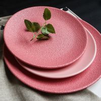 9.5inch Macaron Steak Plate Pink Ceramic Western Plate Creative Dessert Plate Japanese Thick Noodle Main Dish Plate