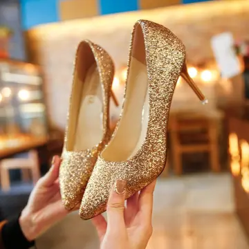 Gold Glitter High Heel Shoes Cutout