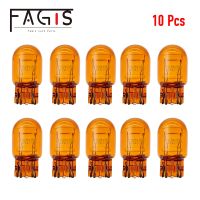 [Super bright bulb] Fagis 10ชิ้น T20 7440 7443 W21W W21/5วัตต์ธรรมชาติสีเหลืองอัตโนมัติฮาโลเจนหางไฟเบรกรถยนต์ขับรถโคมไฟเปิดสัญญาณหลอดไฟสีเหลืองอำพัน