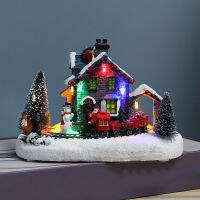 Newly Christmas Lighting Statue Decor Resin Winter Snowy House Landscape Luminous Hut Ornament New Years Gift for Holiday Kid