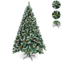 1.5/1.8/2m PVC Artificial Christmas Tree White Owersized Christmas Tree with Red Fruit Pinecone for Home Office Party Decoration