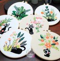 ชุดปักลายแมวแฟนซี ขนาด 20 cm. Black cat garden adventure DIY Embroidery kit 20 cm