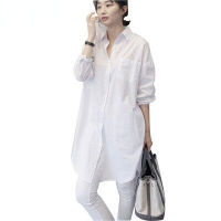 เสื้อผู้หญิงผ้าฝ้ายสีขาว,เสื้อตัวหลวมสไตล์เกาหลีเสื้อลำลองแขนยาว