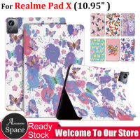 สำหรับ Realme Pad X (2022) RMP2107 RMP2108 10.95นิ้วผีเสื้อแฟชั่นฝาปิดหนังพับตั้งเป็นฐานได้ PU