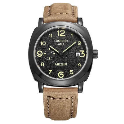 MEGIR 1046นาฬิกาแฟชั่นนาฬิกาข้อมือธุรกิจหรูหราผู้ชายหนังควอตซ์นาฬิกาข้อมือทหารนาฬิกา Erkok Kol Saati Relogios