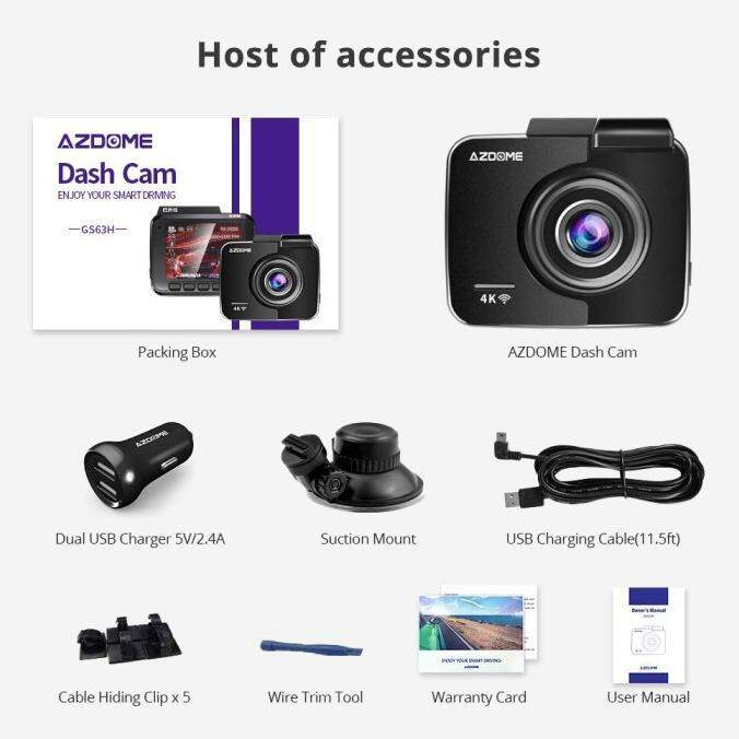 AZDOME GS63H 4K Ultra HD Dash Camera WiFi GPS Parking Monitor DashCam ...
